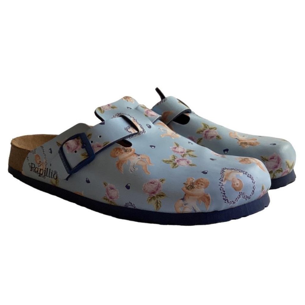 Birkenstock Papillio Boston Women 8 39 Floral Clogs Shoes Blue Birkoflor Vegan